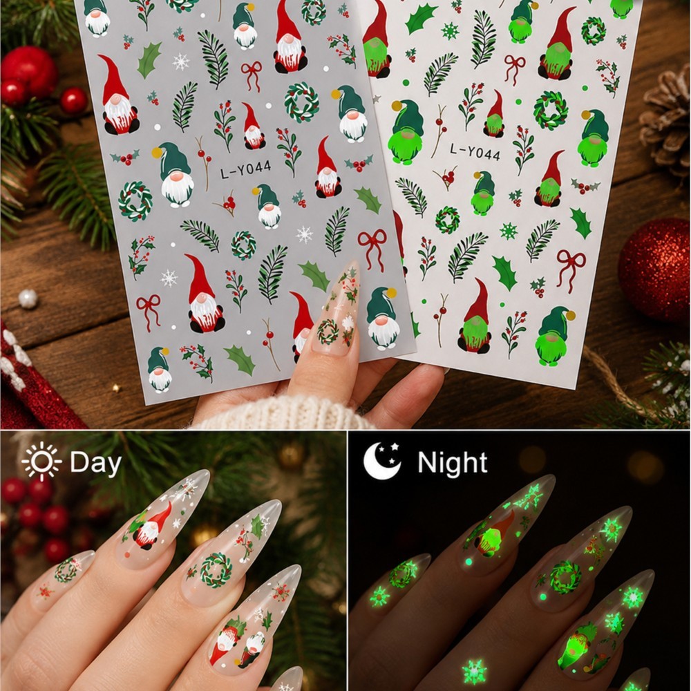 Nail Art Xmas Stickers - 2 шт. рождественских светящихся в темноте