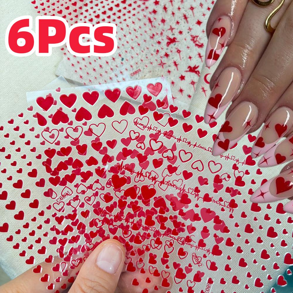 Nail Art Valentines Day - 6 шт./компл., красные наклейки для дизайна
