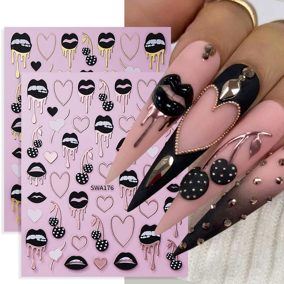 Nail Art Valentines Day - 2 шт., черные губы, сердце любви,