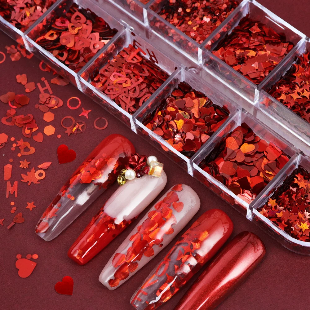 Голографические Красные Блестк – обзор и цена Nail Art Valentines Day
