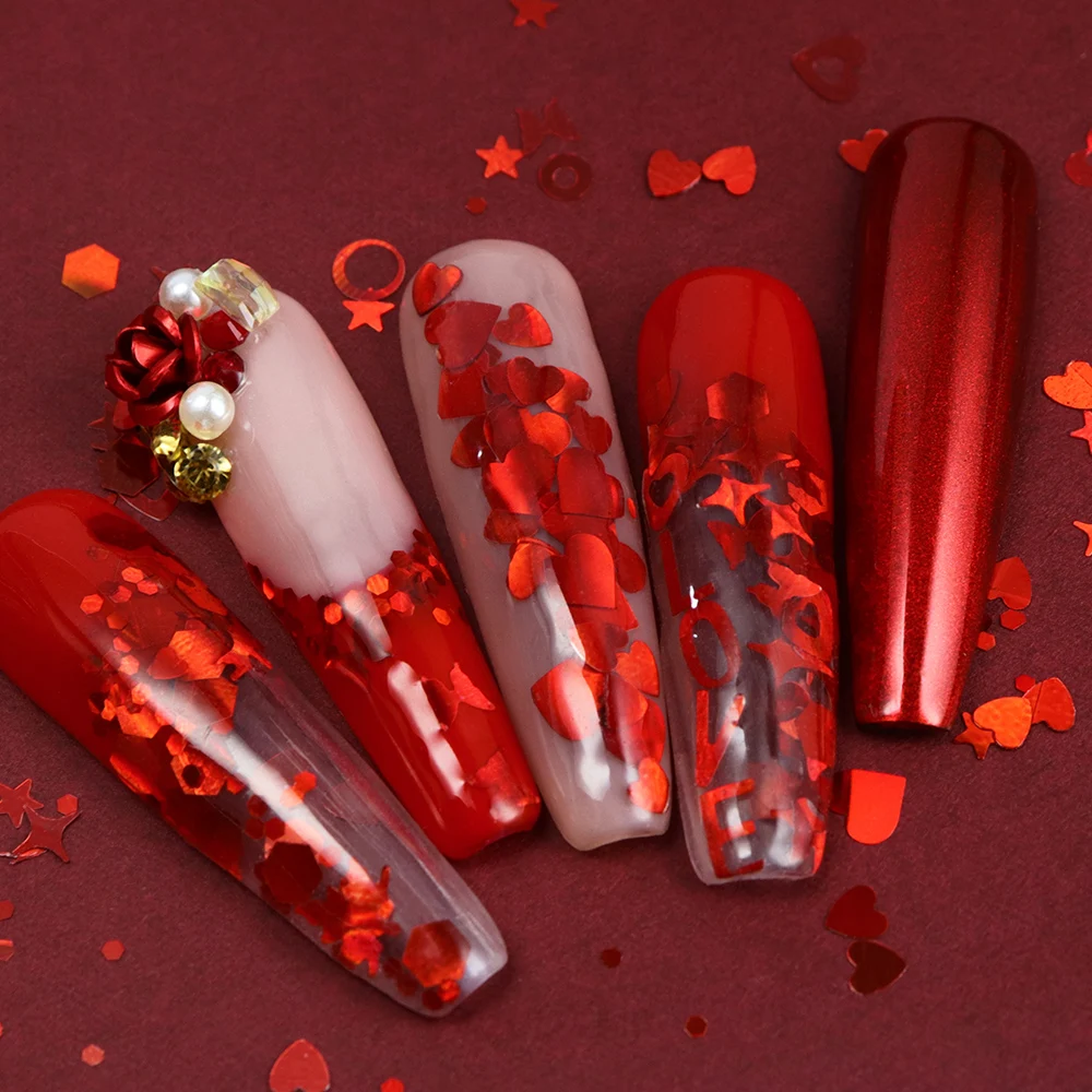 Голографические Красные Блестк – обзор и цена Nail Art Valentines Day