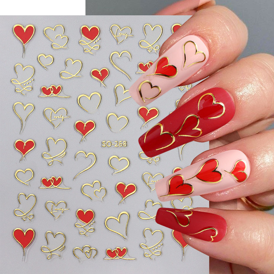 3 шт. Y2K Gold Wave Line Heart – обзор и цена Nail Art Valentines Day