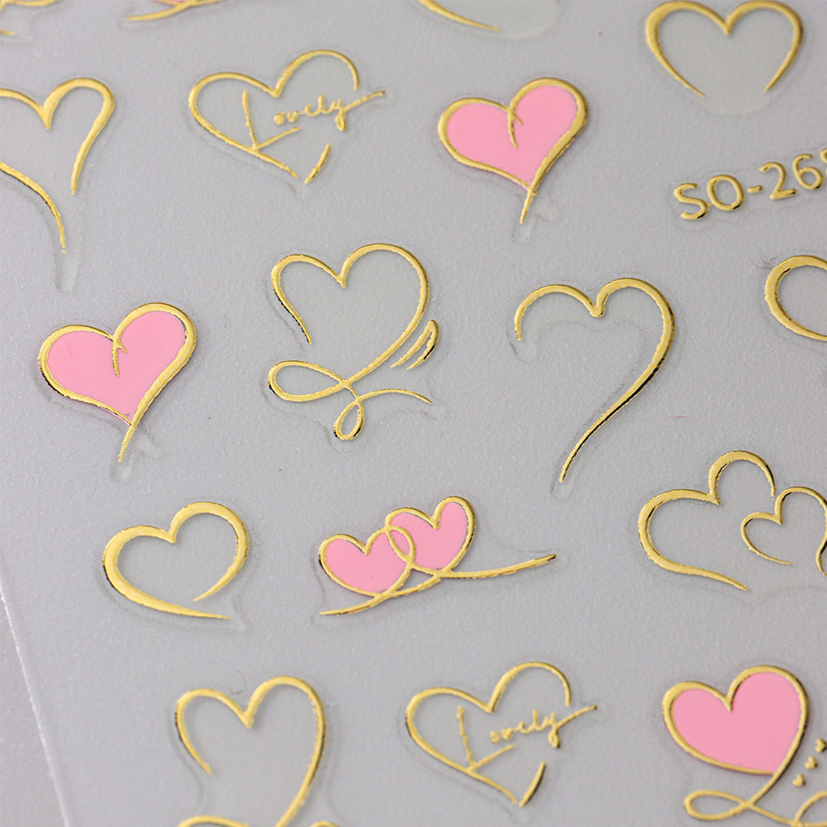 3 шт. Y2K Gold Wave Line Heart – обзор и цена Nail Art Valentines Day